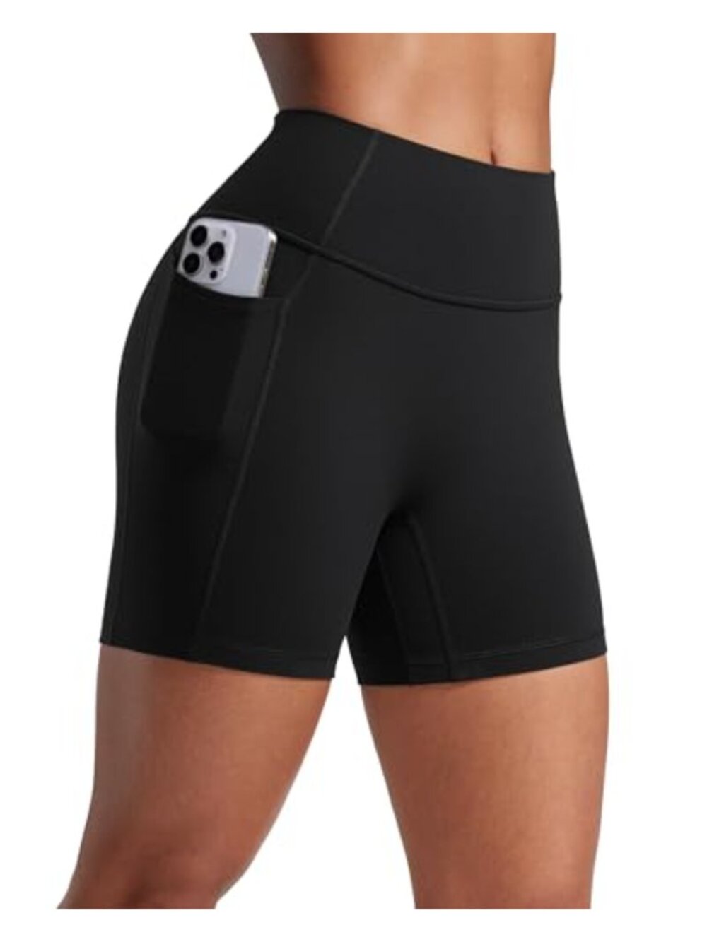 High Rise Biker Shorts 5" Side Pockets No Front Seam Butterlift Yoga Workout